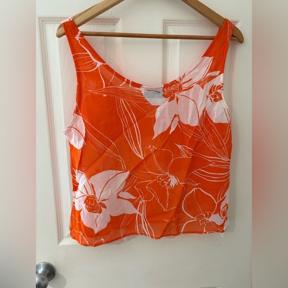 Joseph Ribkoff vintage sheer cropped tank size 16 orange floral top - Picture 3 of 9